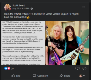 SHOCK ME … Vinnie Vincent had introduced new singer Scott Board just 6