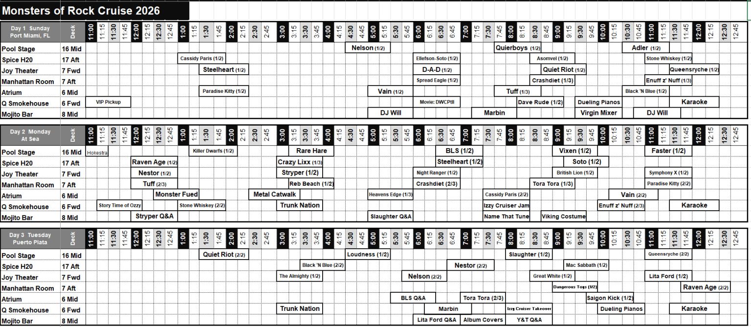 OFFICIAL SCHEDULES RELEASED ….. The Monsters of Rock Cruise Show ...